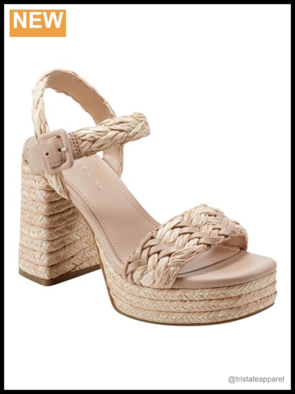 Woven Block Heel Sandal with Ankle Strap